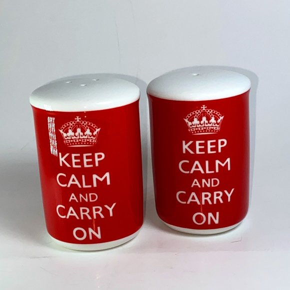 Stay Calm and Carry One Ceramic Salt and Pepper Shakers - Picture 1 of 3